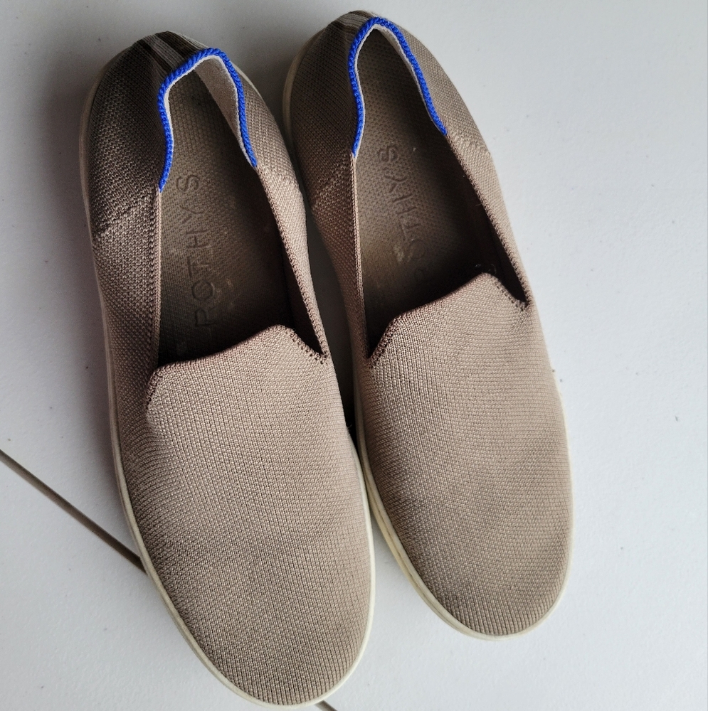 Rothy's Tan and Blue Slip-On Flats